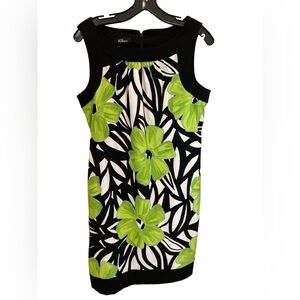 AGB Dress neon green flower in black and white print sleeveless dress‎ size 12